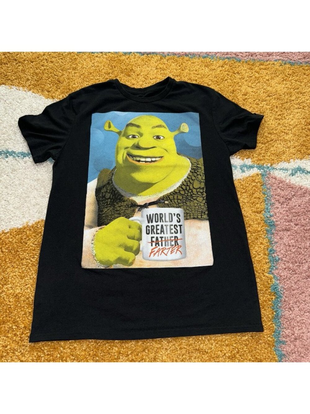 DreamWorks Shrek World's Greatest Farter Father T-Shirt M Black Cotton/Polyester